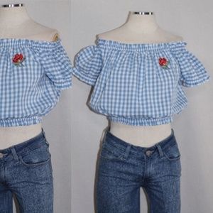 Floral Blue & White Cotton Crop Top